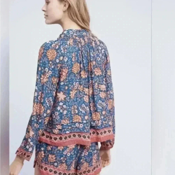 NAT Natalie Martin Size Medium Lola Blue Floral Blouse Bohemian Boho - Picture 5 of 9